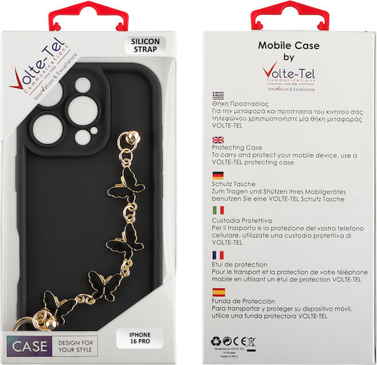 Volte-Tel Butterflies Strap Задна корица Силикон Черен (iPhone 16 Pro)