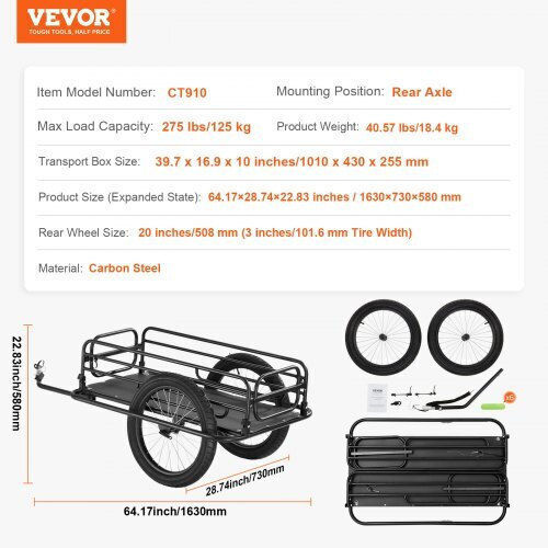Vevor Bicycle Trailer Load Capacity 275 Pounds Durable Bicycle Cart Yykhz2275b00p8ev8v0