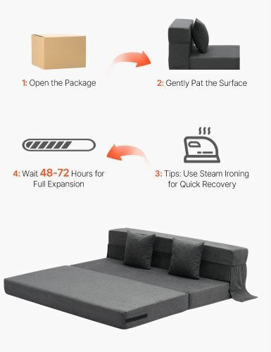 Multifunctional Bean Bag Chair Sofa Dark Gray 206x154.5x15cm
