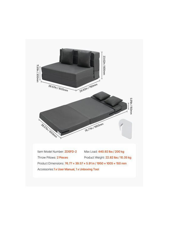 Multifunctional Bean Bag Sofa Dark Gray 195x100.5x15cm