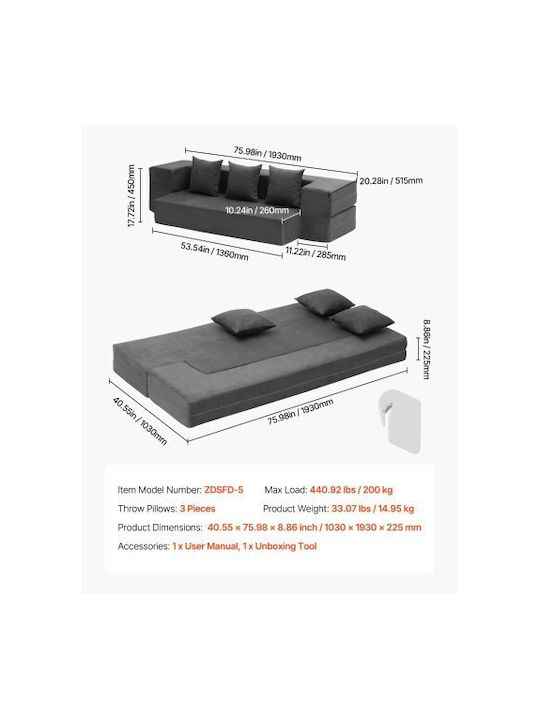 Vielseitiger Sitzsack & Pouf Dunkelgrau 103x193x22,5cm