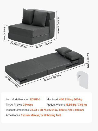 Vielseitiger Sitzsack Kanape Schwarz-Grau 186x73x15cm