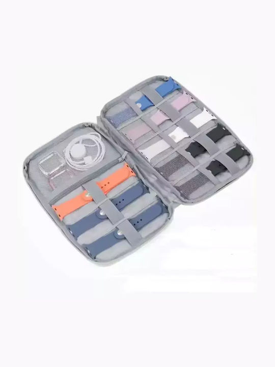 Geantă textilă pentru depozitarea cablurilor, căștilor, accesoriilor electronice Tecos, închidere cu fermoar, curele elastice, impermeabilă, 24,5x18x10cm, albastru