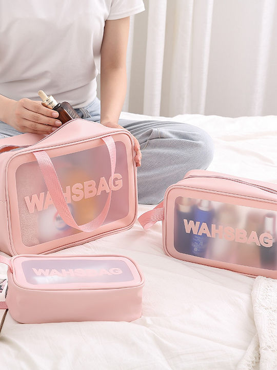 Travel Cosmetic Bag Set Tecos 6 Different Sizes Waterproof Pink