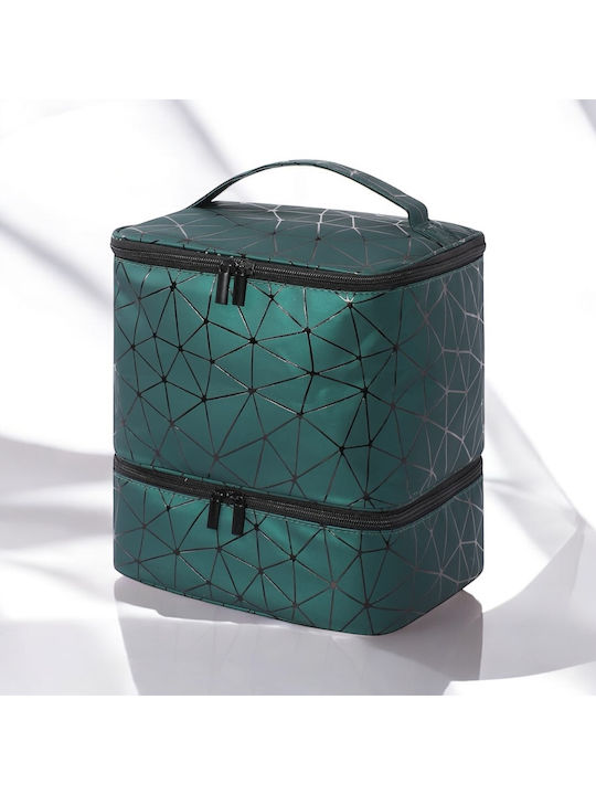 Geantă Premium pentru Depozitarea și Transportul Setului de Accesorii pentru Lampă UV Unghii Tecos Verde Dimensiuni 24x23x15 Cm 2 Compartimente Ideală pentru Artiștii de Unghii Verde