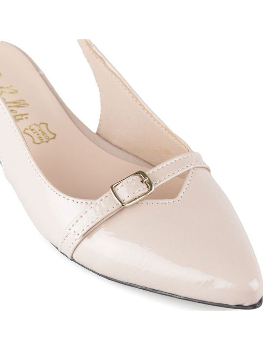 Patent Leather Pointy Slingback Ballerinas With strap Beige