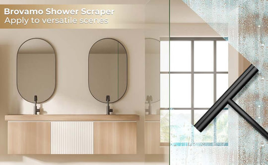 Brovamo Scraper-black-02 Shower Cleaner Holder No Drilling Streak-Free Shower Squeegee Glass Door Silicone Shower Cleaner Bathroom Window Mirror Car Glass Black