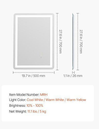 Vevor Банско Огледало LED 50x70см Бял