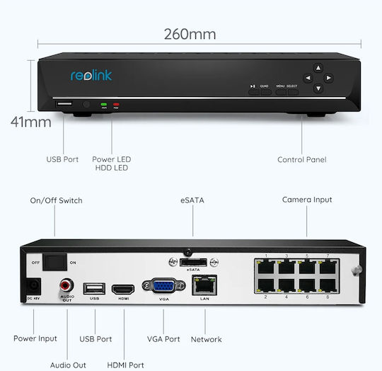 Reolink NVS8 Überwachungs-Videorekorder NVR 8 Kanäle