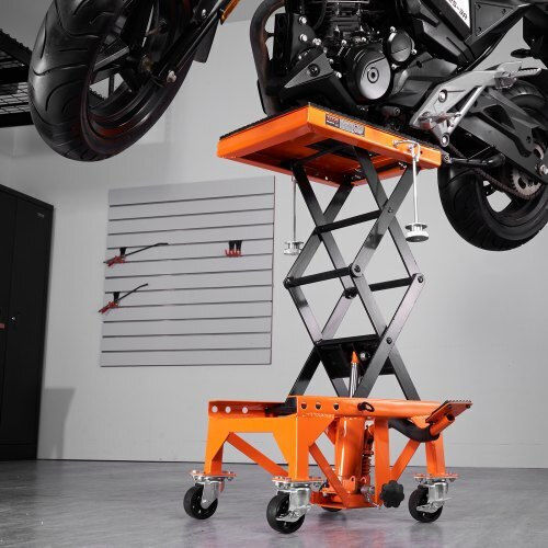 Cric hidraulic pentru motociclete Vevor, capacitate 158 kg, interval de ridicare 350-905 mm