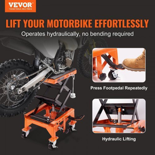 Cric hidraulic pentru motociclete Vevor, capacitate 158 kg, interval de ridicare 350-905 mm