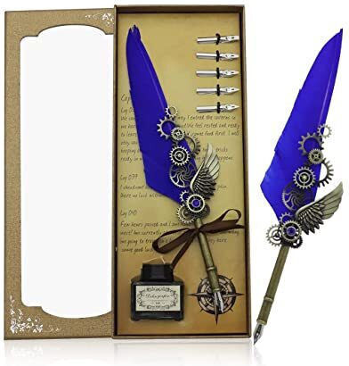 Calligraphy Pen With Quill Red With Blue Ink