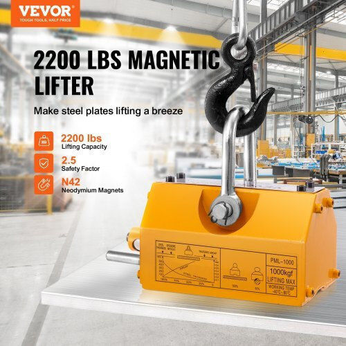 Troliu Magnetic Vevor 1000 Kg Factor de Siguranță 2.5 Dimensiuni Bază 256 X 133 X 139 Mm