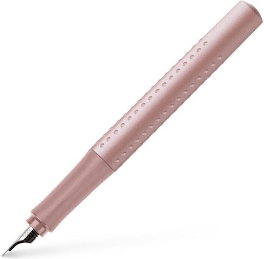 Faber-Castell Grip 2011 Pană De Scris Medium Roz Din Oțel Cu Cerneală Roșie