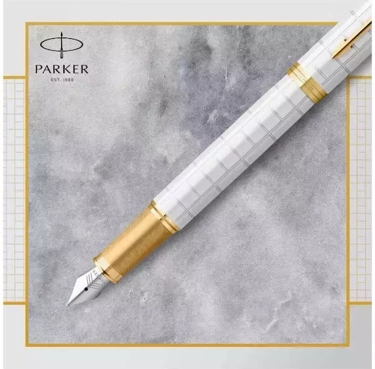 Parker Im Premium Pearl Gt Σετ Πένα Γραφής Fine Λευκή με Μπλε Μελάνι