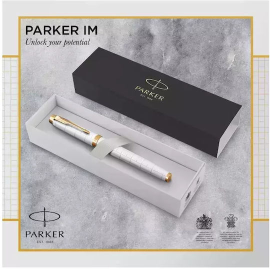 Parker Im Premium Pearl Gt Σετ Πένα Γραφής Fine Λευκή με Μπλε Μελάνι