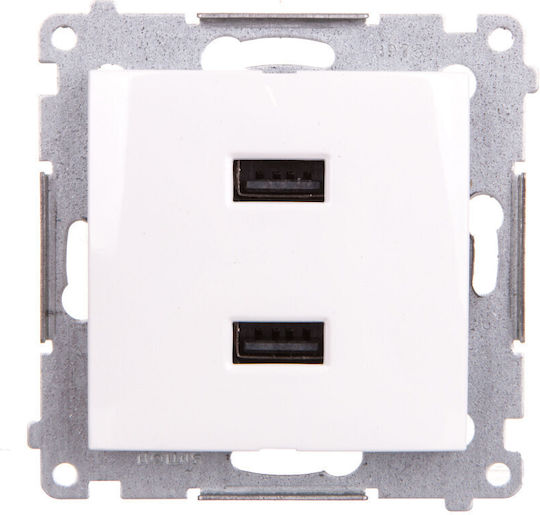 Kontakt-Simon Walled Power Socket with 2 USB Ports White