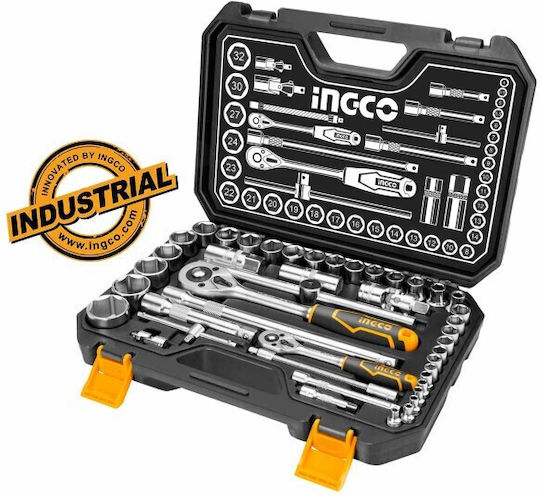 Ingco Ратчетни и гнездови гарнитури 1\2" & 1\4" 44бр