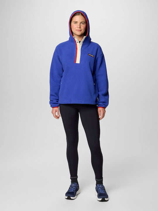 Χειμερινή Γυναικεία Fleece Μπλούζα με Κουκούλα Clematis Blue