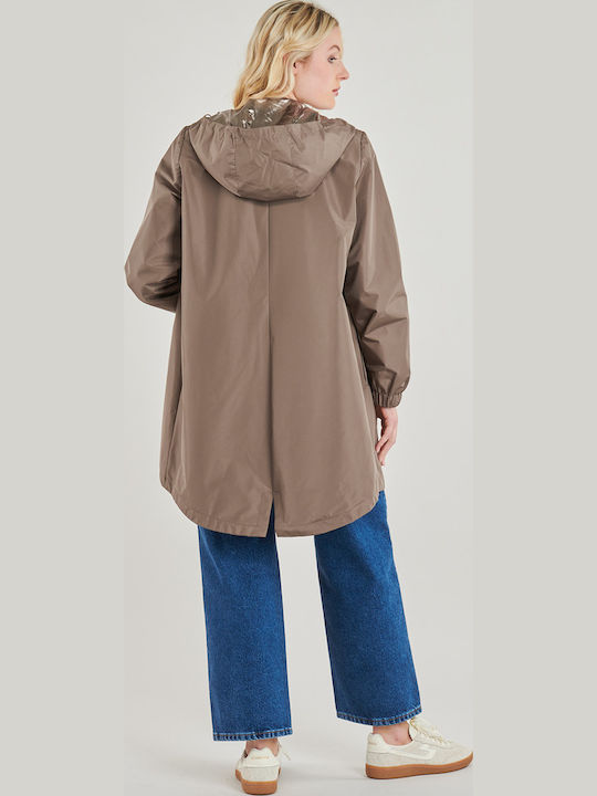 Women's Long Parka Jacket Double Sided for Spring or Autumn Metallic