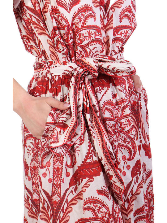 Summer Maxi Ecru-Red Dress