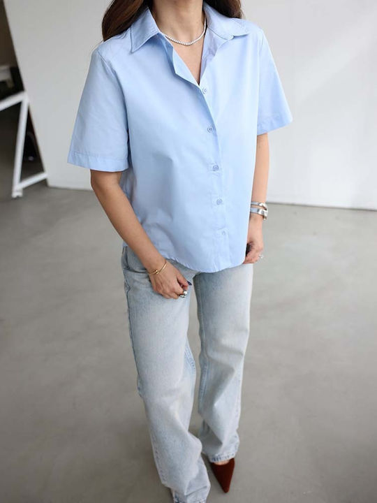 Kurzärmelig Damen Hemd Light Blue