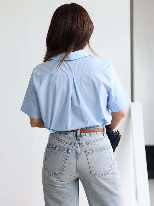 Kurzärmelig Damen Hemd Light Blue