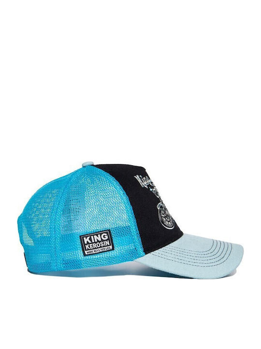King Kerosin Cap Light Blue Black Embroidery King Kerosin Acer Racer Cap Black Blue Kki3c001-224