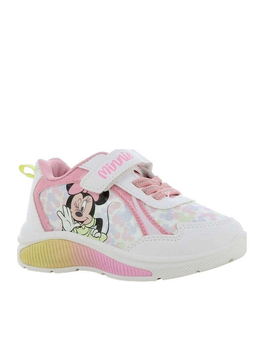 Minnie Mouse Παιδικά Sneakers Ανατομικά με Σκρατς & Φωτάκια Λευκά