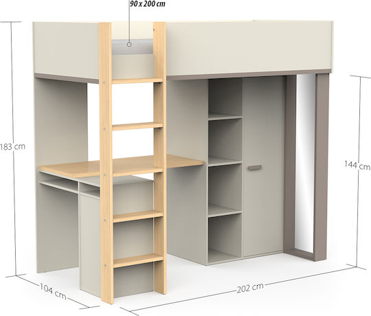 Kinderbett Hochbett Einzeln mit Stauraum & Schreibtisch Weiß für Matratze 90x200cm