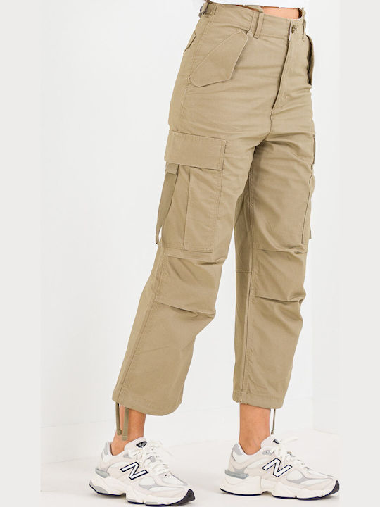 Damen Stoff Cargo Hose in Geradem Schnitt Grün