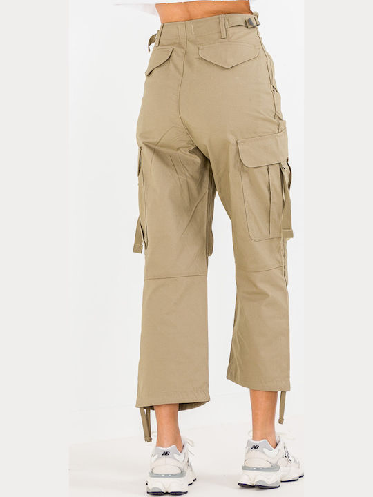 Damen Stoff Cargo Hose in Geradem Schnitt Grün