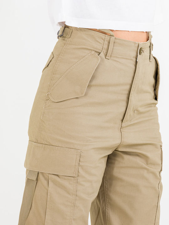 Damen Stoff Cargo Hose in Geradem Schnitt Grün