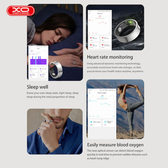 XO RS01 Smart Ring 16.1mm with Heart Rate Monitor Black