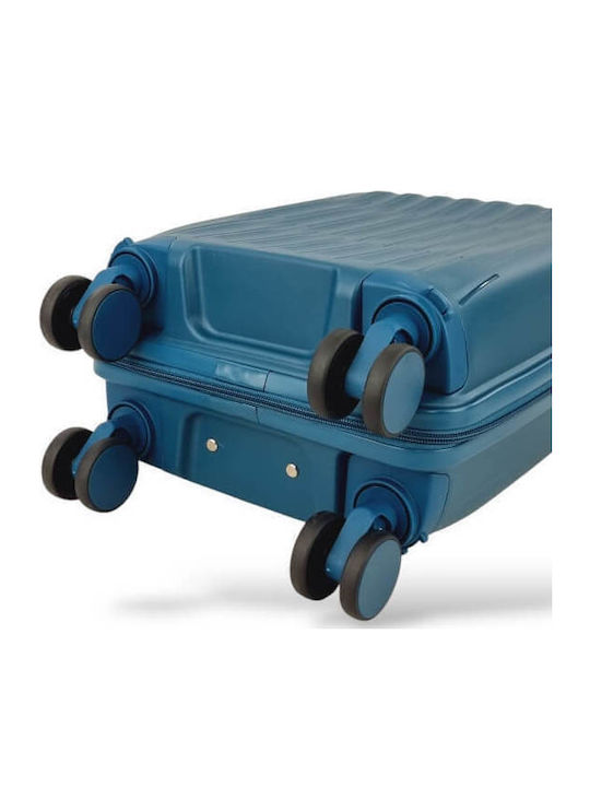 Playful Bags Cabin Travel Suitcase Hard Petrol Blue with 4 Wheels Height 40cm
