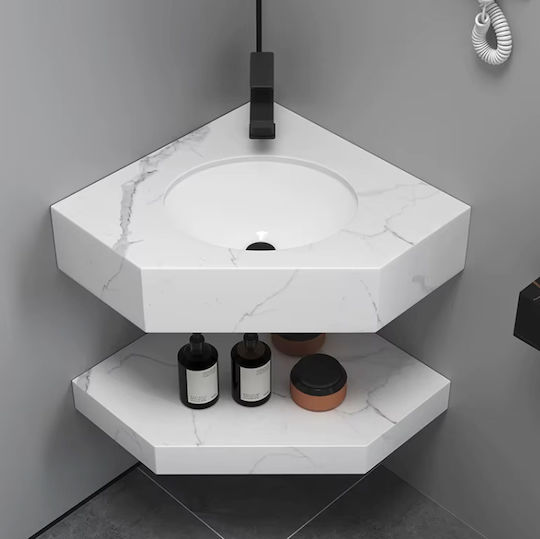 Πάγκος με Νιπτήρα & Καθρέπτη Μ50xΒ23xΥ38cm Λευκός