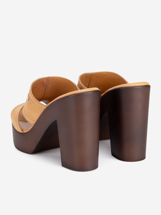 Mules mit Hoch Absatz in Braun Farbe