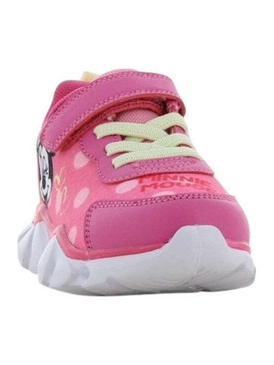 Minnie Mouse Παιδικά Sneakers Ανατομικά με Σκρατς & Φωτάκια Φούξια