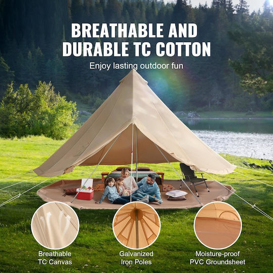 Cort De Camping Tip Teepee Bej Pentru 6 Persoane 400x400x250cm