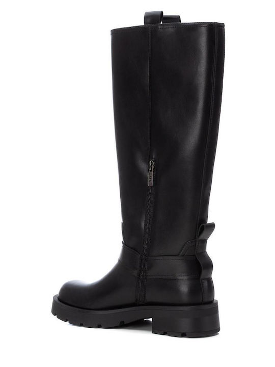 Synthetic Leather Women's Boots with Zipper Black