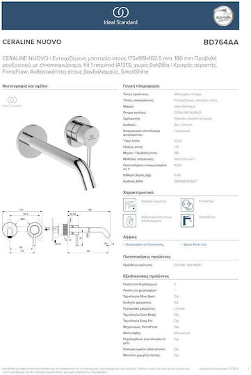 Ideal Standard Μίκτης Μπαταρίας Εντοιχισμού για Νιπτήρα Ασημί