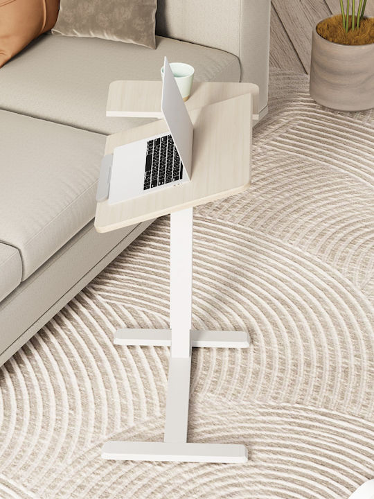 Desk Wooden White with Metal Legs & Adjustable Height 71x40x106cm