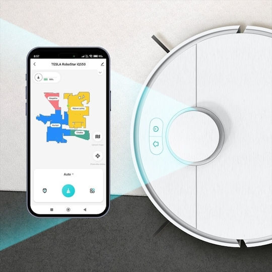 Tesla Electronics RoboStar iQ550 Robot Vacuum Cleaner with Laser Mapping and 2000Pa Suction Power White