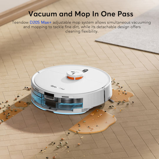Teendow D20S Max+ Robot Vacuum Cleaner with Laser Mapping and 6000Pa Suction Power White