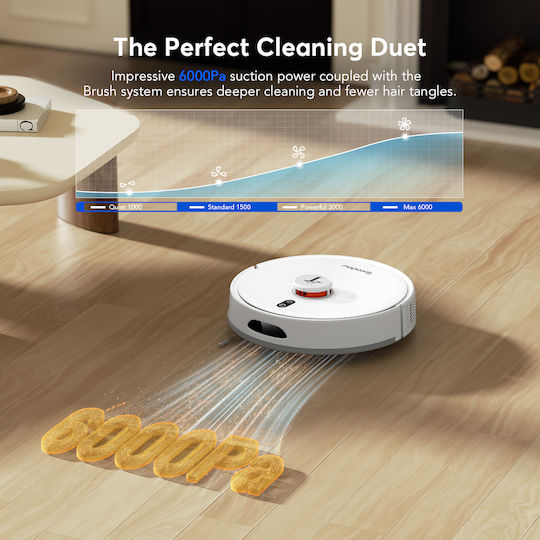 Teendow D20S Max+ Robot Vacuum Cleaner with Laser Mapping and 6000Pa Suction Power White