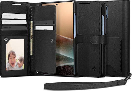 Spigen Wallet S Synthetisches Leder / Leder Schwarz (Galaxy S25 Ultra,Samsung S25 Ultra)