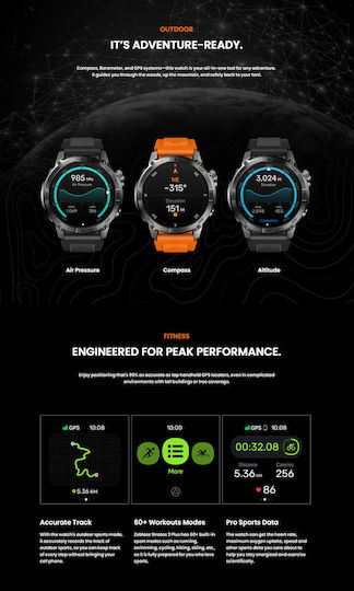 Zeblaze Stratos 2 Plus Edelstahl 48mm Smartwatch mit Pulsmesser (Schwarz)