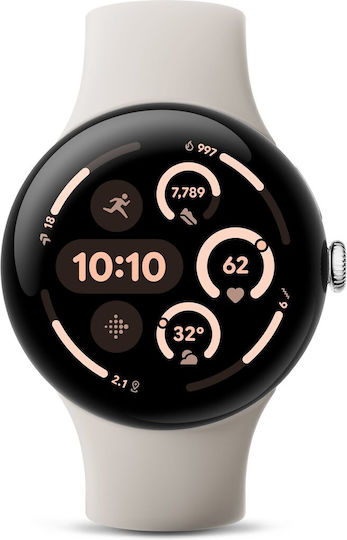 Google Pixel Watch 3 Aluminiu 45mm Rezistent la apă (Polished Silver Aluminum case / Porcelain Active Band)
