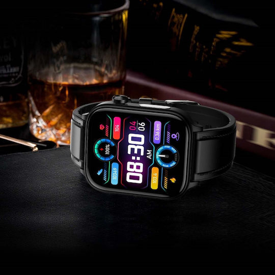 Aoke ET570 Smartwatch με Παλμογράφο (Μαύρη Κάσα / Μαύρο Λουρί Σιλικόνης)