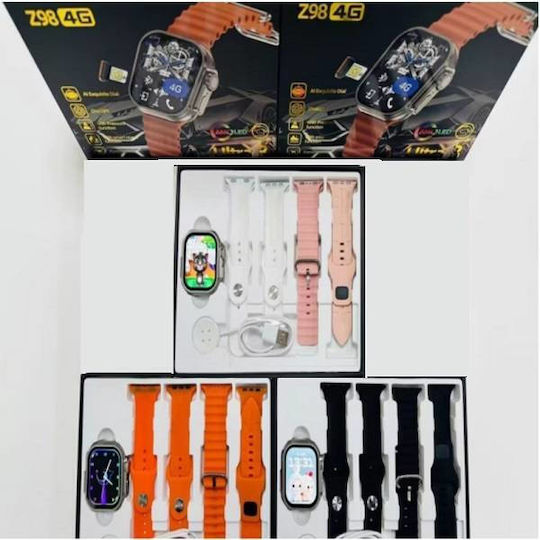 Z98 Smartwatch με SIM και Παλμογράφο (Ροζ - Σετ με 4 λουράκια)